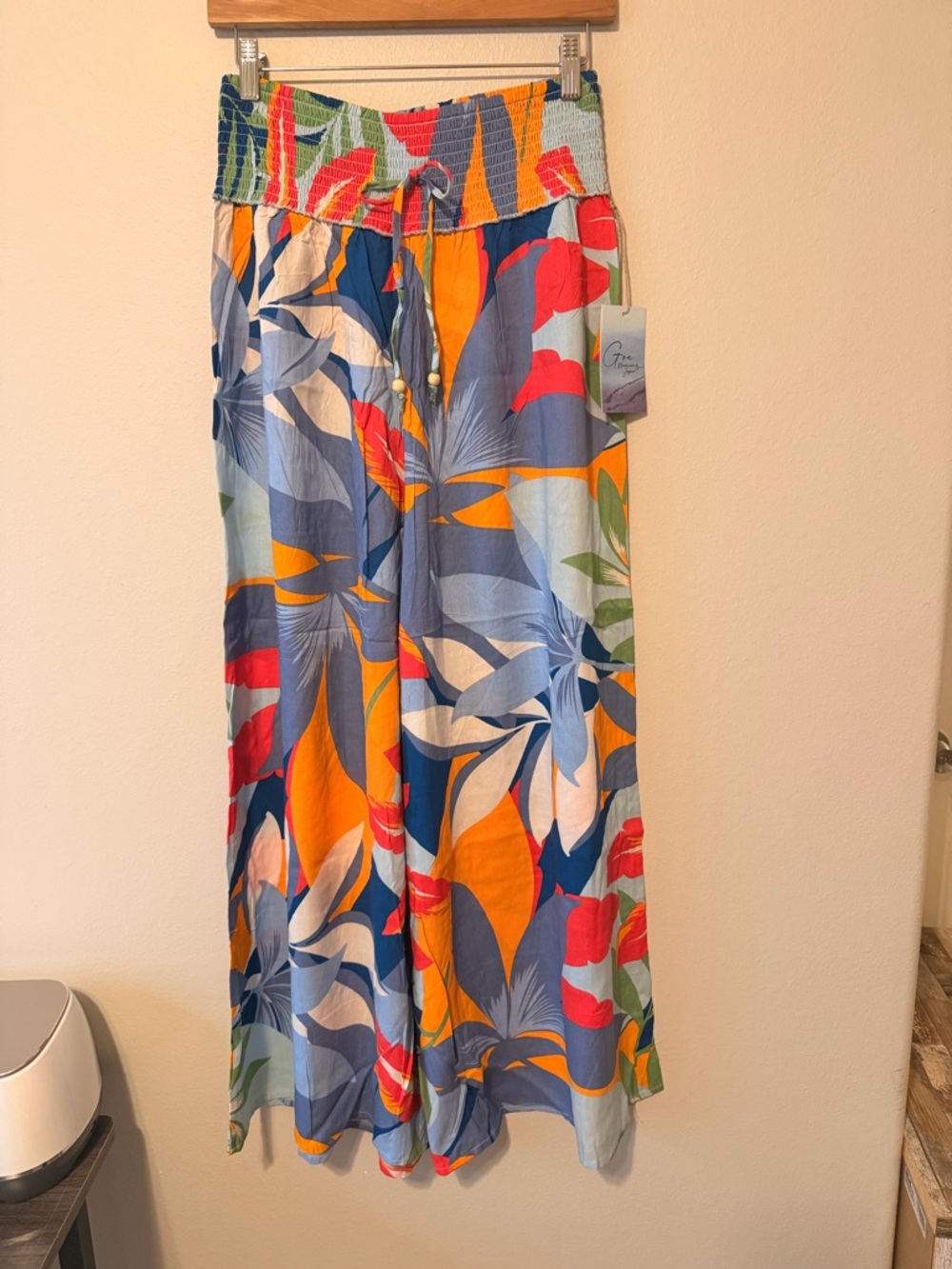GOA Beachwear by Japna Colorblock Smocked floral Beachwear pants